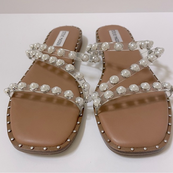 Steve Madden Skyler Studded Pearl Embellished Square Toe Flat Sandals Size 7.5 - Picture 7 of 13